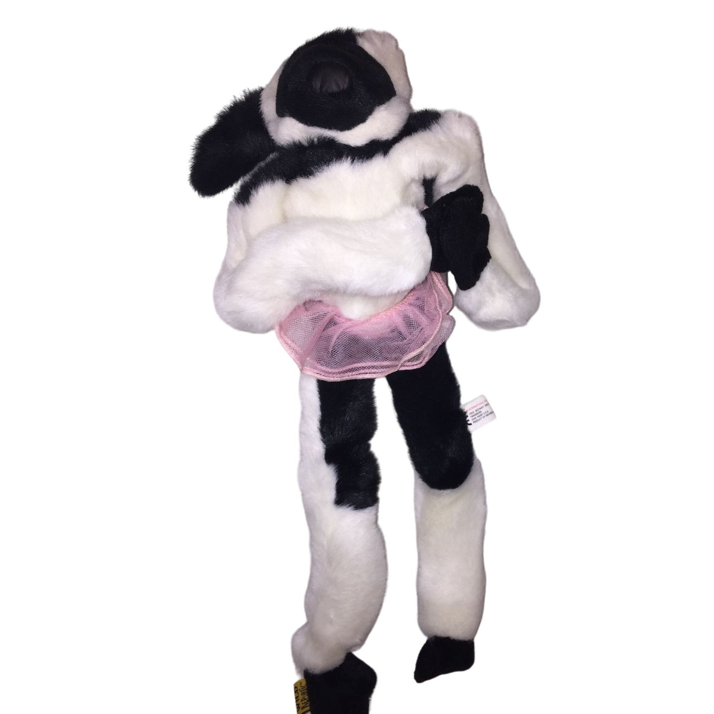 Vintage WILD REPUBLIC White and Black Lemur with Yellow Eyes, Black Tail and Pink Tutu - Animal Plush