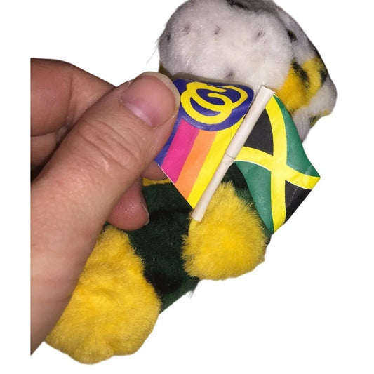 Jamaican REGGAE TIGER - Tiger with Jamaica Flag and another Flag - Green and Yellow Fur - Cute Face! Genuine Reggae Tiger A+ Stuff