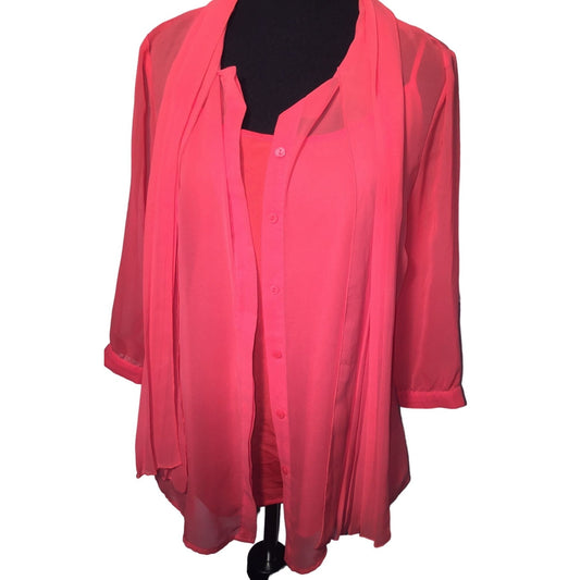 Worthington Coral Pink Cami and sheer blouse with scarf attached Set