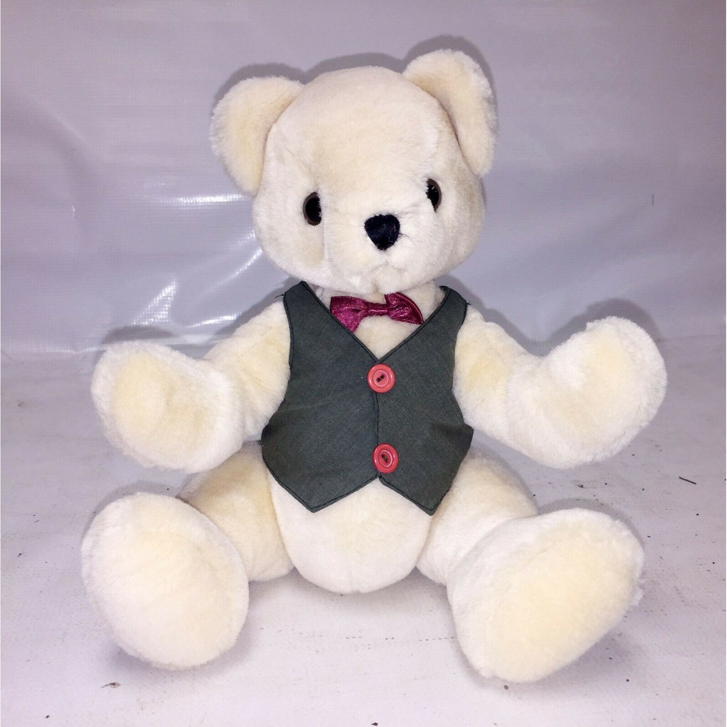 Applause 1988 jointed TEDDY BEAR plush toy w Bowtie and Vest Cute!