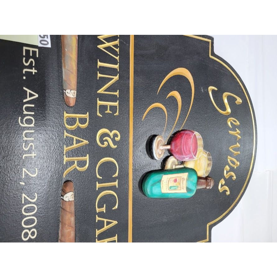 Wine and Cigar Bar Sign - Great for Decor or paint over to customize for your venue 22" wide x 27" tall - raised 3D wine, glasses and cigars