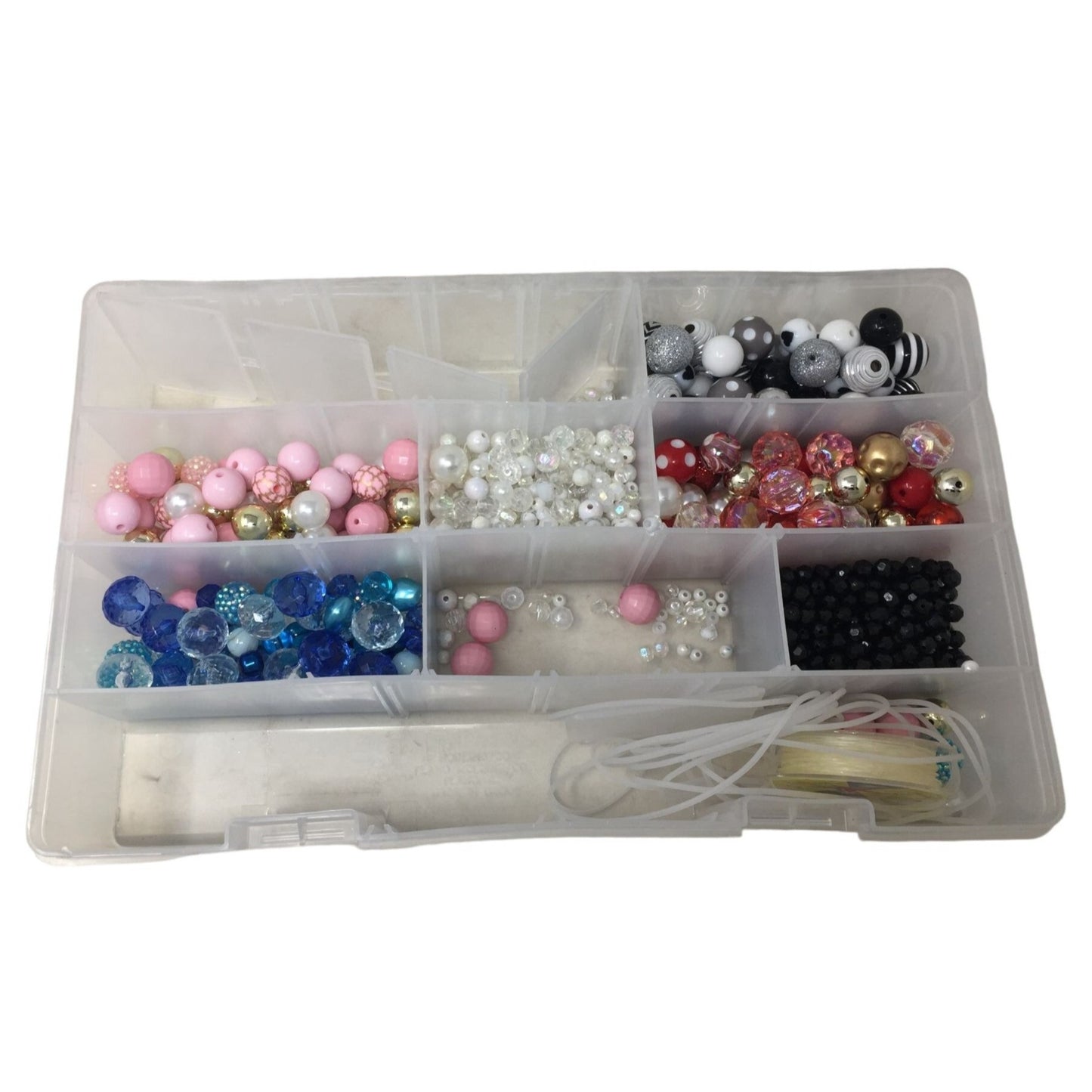 Bead Jewelry Making Set String and Beads of Various Colors (Pink, Blue, White, Black) Craft Making