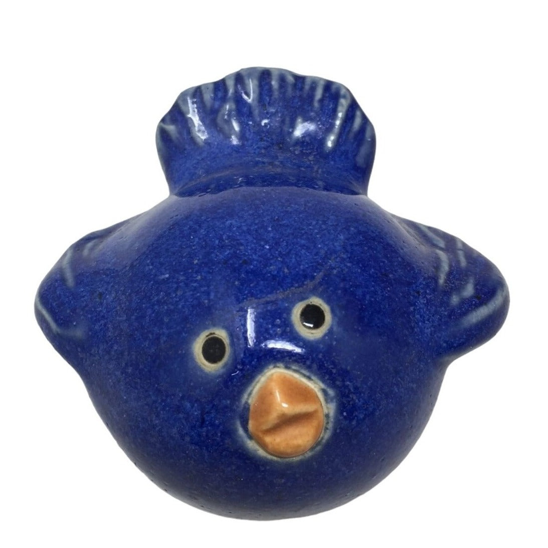 Cute Folk Art Style Blue Bird  figurine Country Decor Round Body Rustic Style