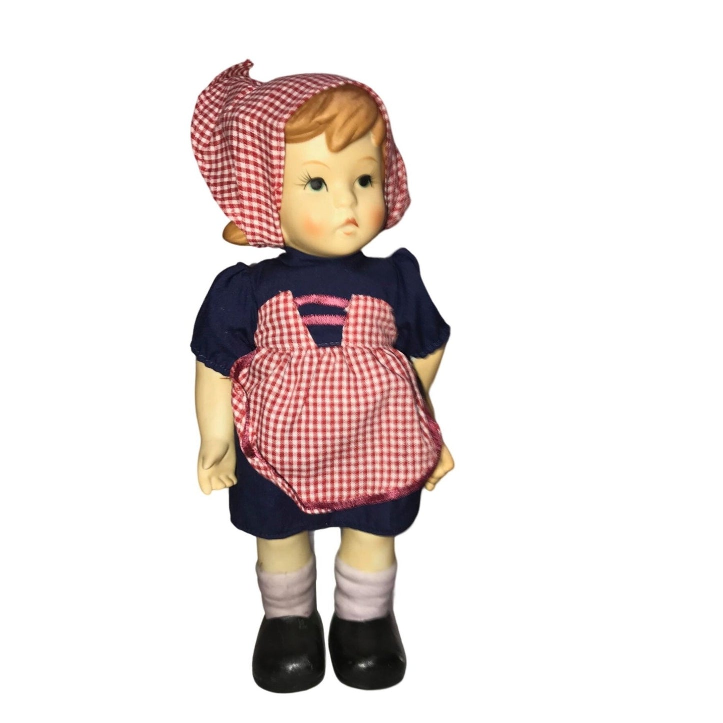 Beautiful Hummel Porcelain Doll Checkered Bandana and apron - PIgtails Cute & Rare!