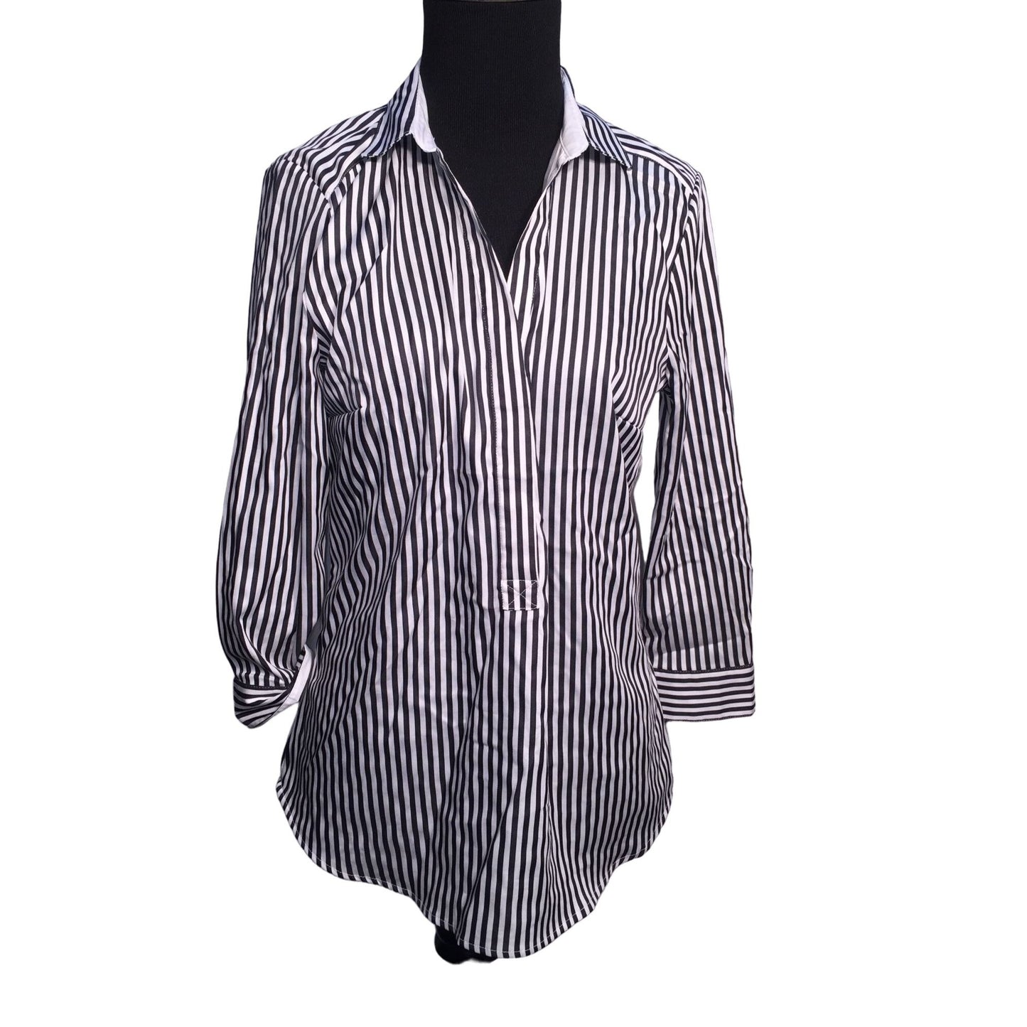 H&M Womens oversize Striped button down blouse with white cuffs - Size 10 (stretchy)