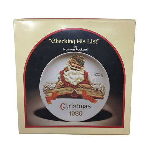 "Checking His List" Norman Rockwell Christmas 1980 Collectible Plate in Box with tags  Features: • Limited Edition Plate 15,743  Size: Unisex 8.5" Diameter  Condition: Pre-Owned Good  Like New in box with documents and tags shown.