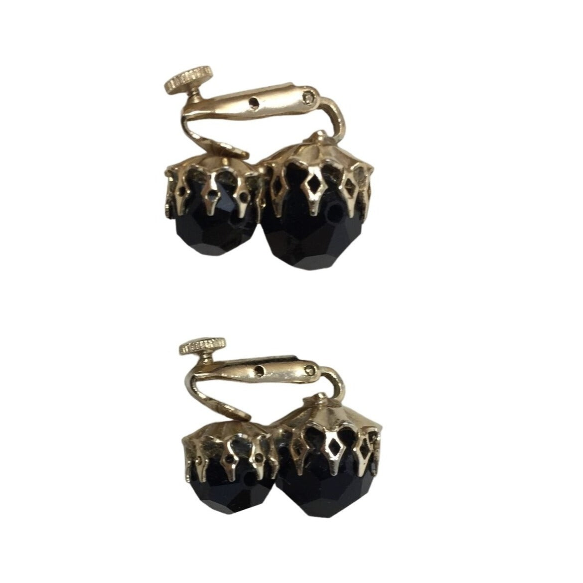 Costume Jewelry Earrings (Turn Screw to Tighten, No Piercings Needed) Clip On Vintage Jewelry Clunky Black Stone SHapes