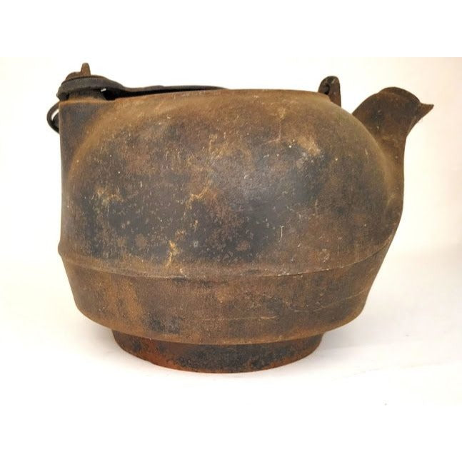 Vintage Cast Iron Kettle with Handle and Lid - some patina , see photos for best depiction -