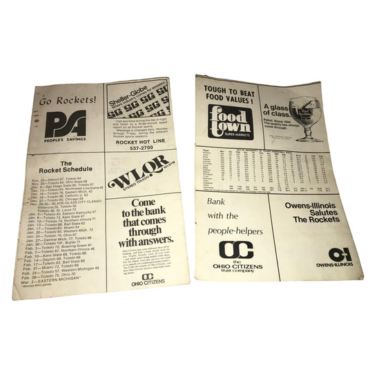 The University of Toledo Program Cards - Toledo Vs. Eastern Michigan & Toledo Vs. Ohio March 3, 1979 & Feb. 4 1978