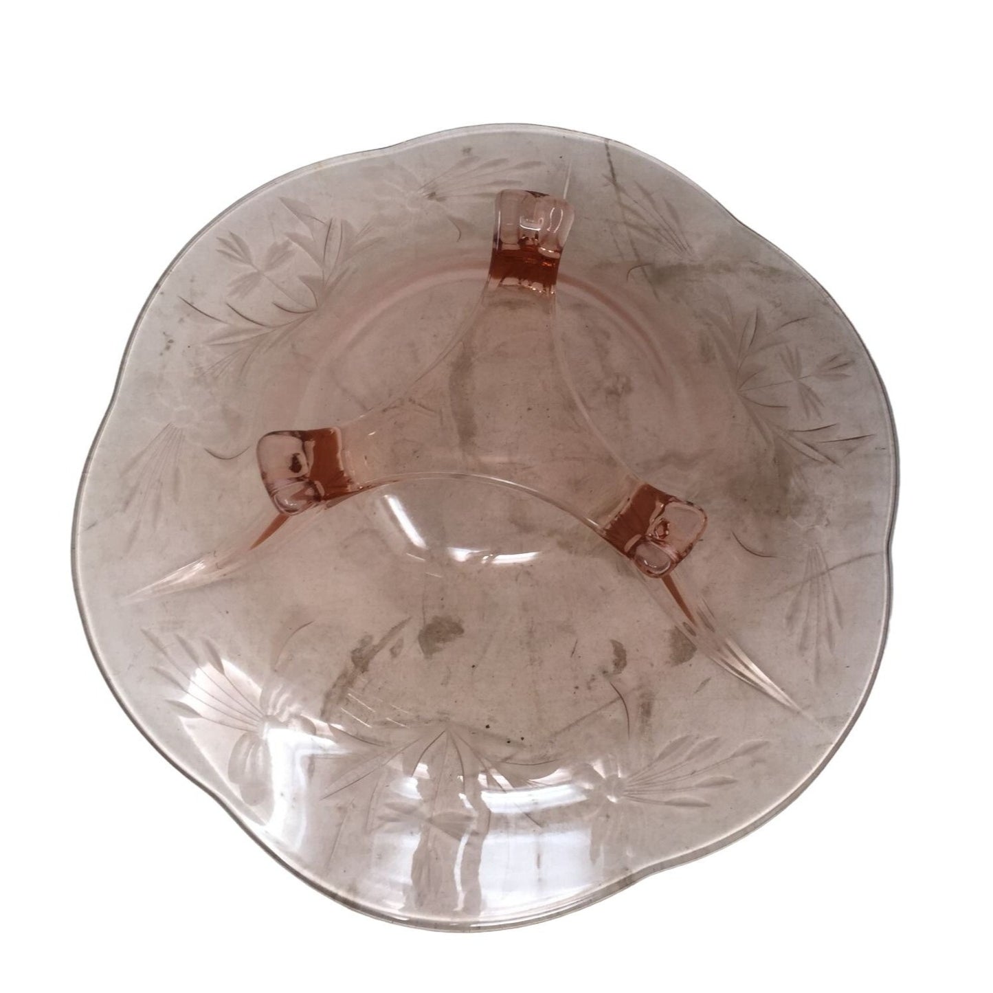 Beautiful Rose Carnival Glass Dish with Very Wide Scalloped Edge Rim -  Embossed with wheat / foliage