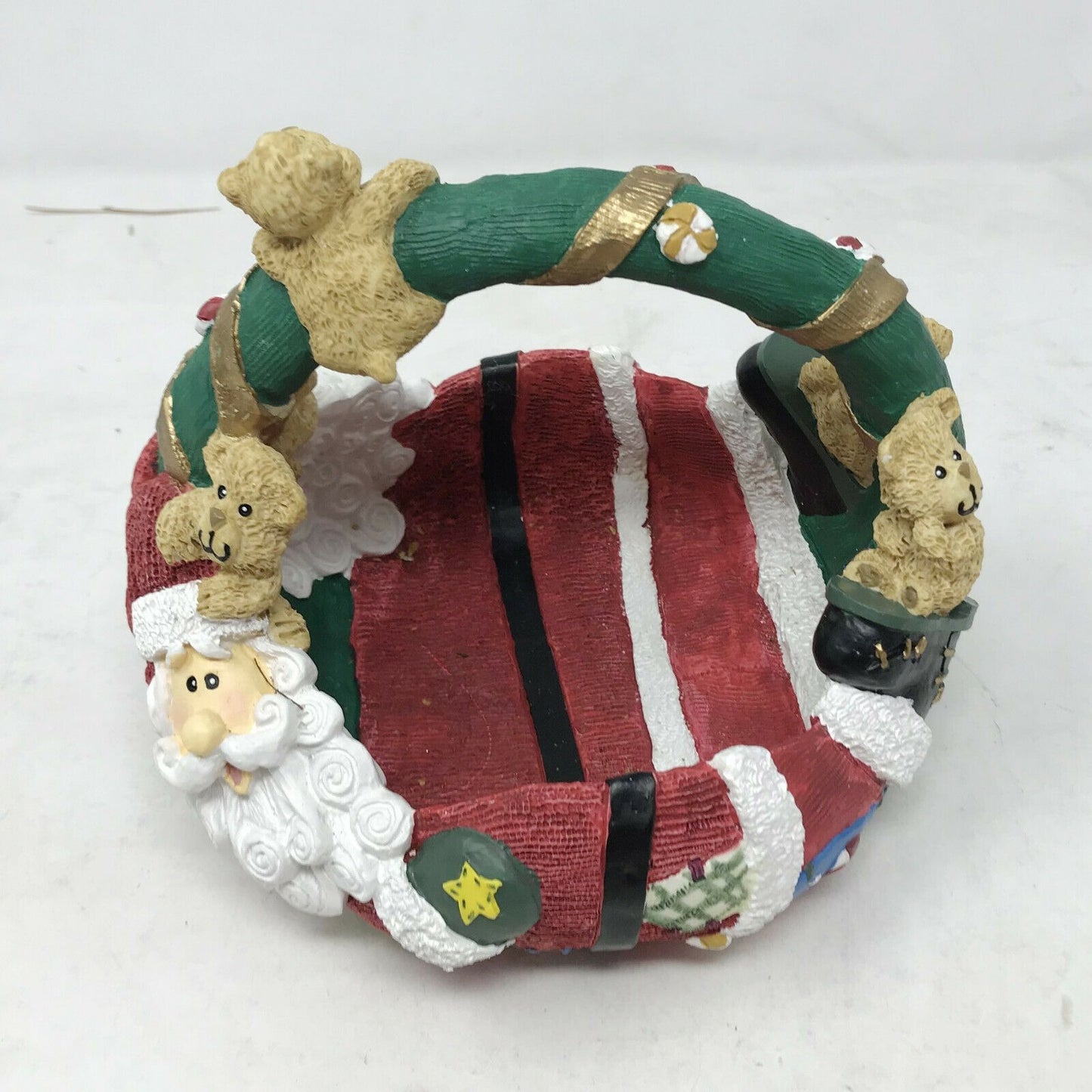 DEPARTMENT 56 Resin Basket or Bowl SANTA CLAUS w Teddy Bears FUN