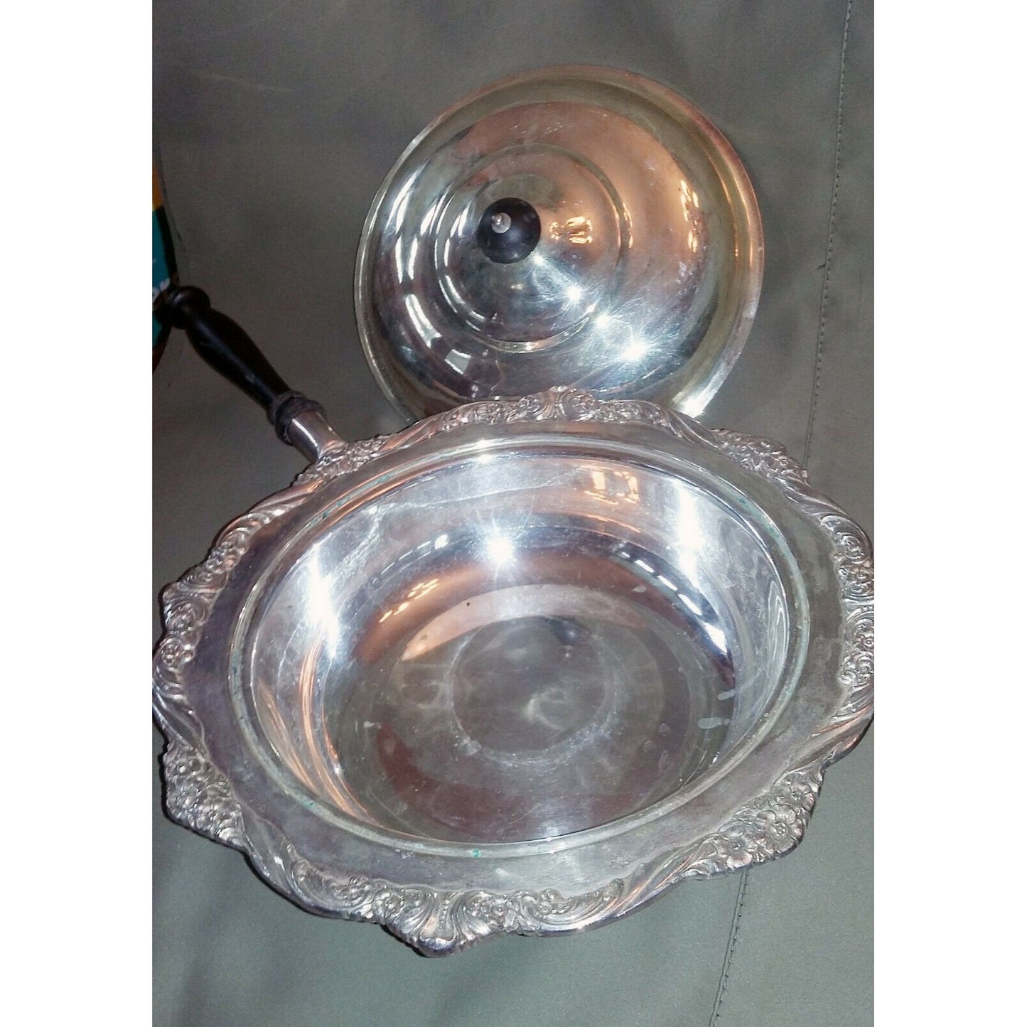 Ornate SILVERPLATE Pan w Lid FLOURISH Floral Edges Vintage Fancy