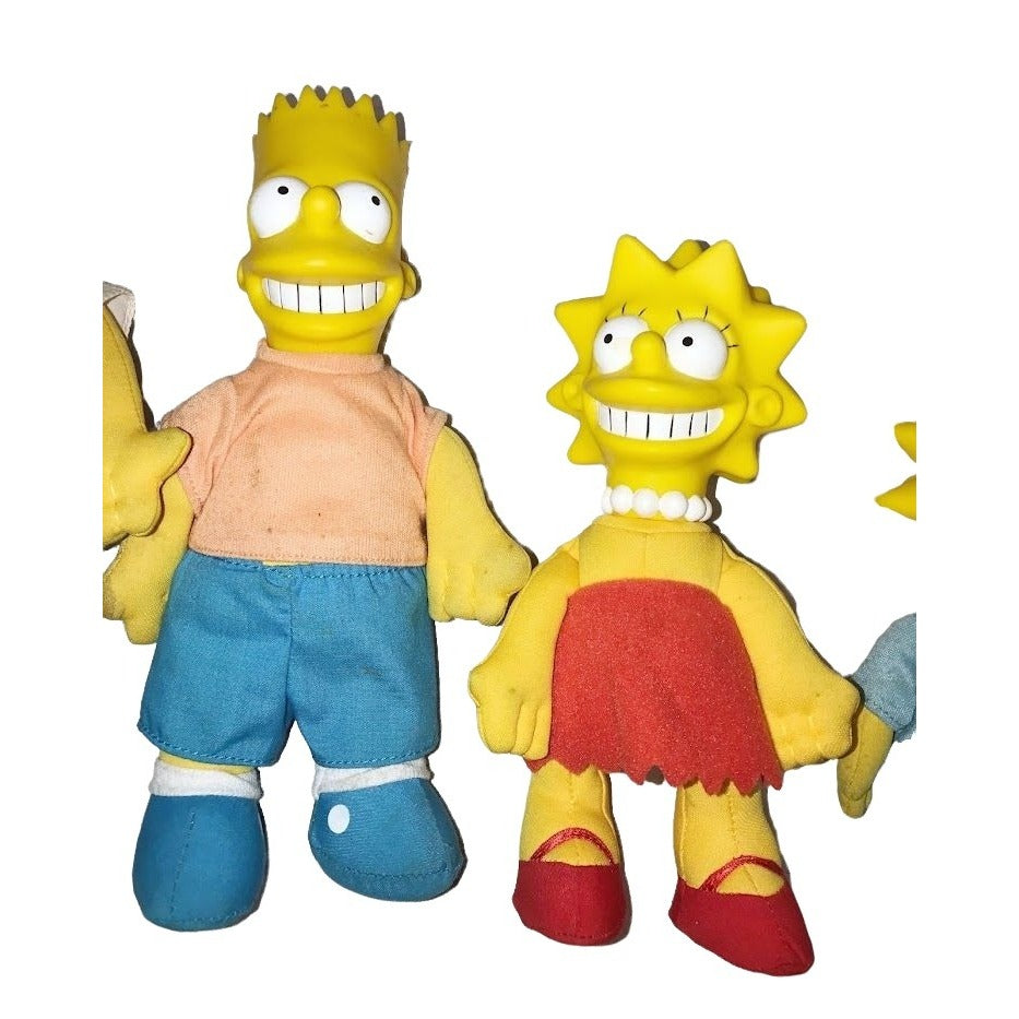 Vintage SIMPSONS family Dolls - Homer, Bart, Lisa and Maggie - TV Show Memorabilia, Matt Groening Collectible - some dirt on backs of clothi