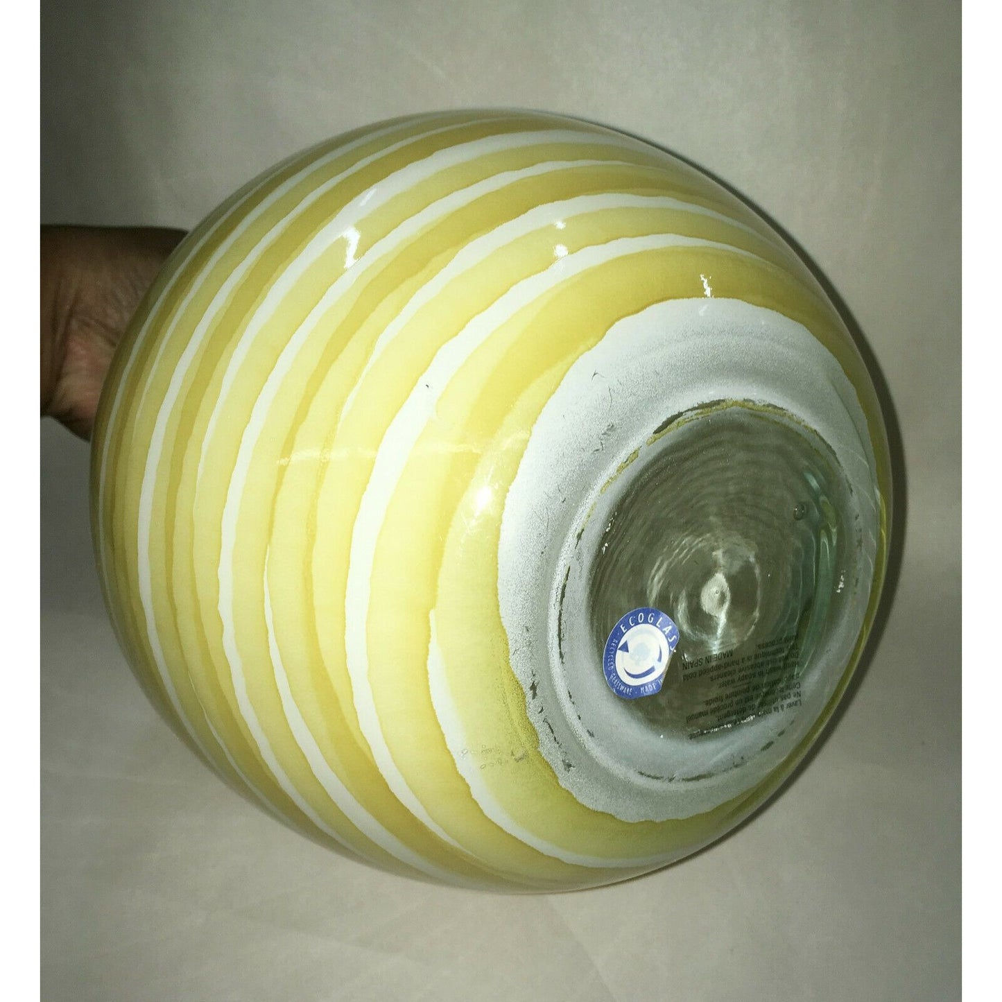 ECOGLASS Yellow White Stripe Recycled Glass Vase 9.5" From Spain