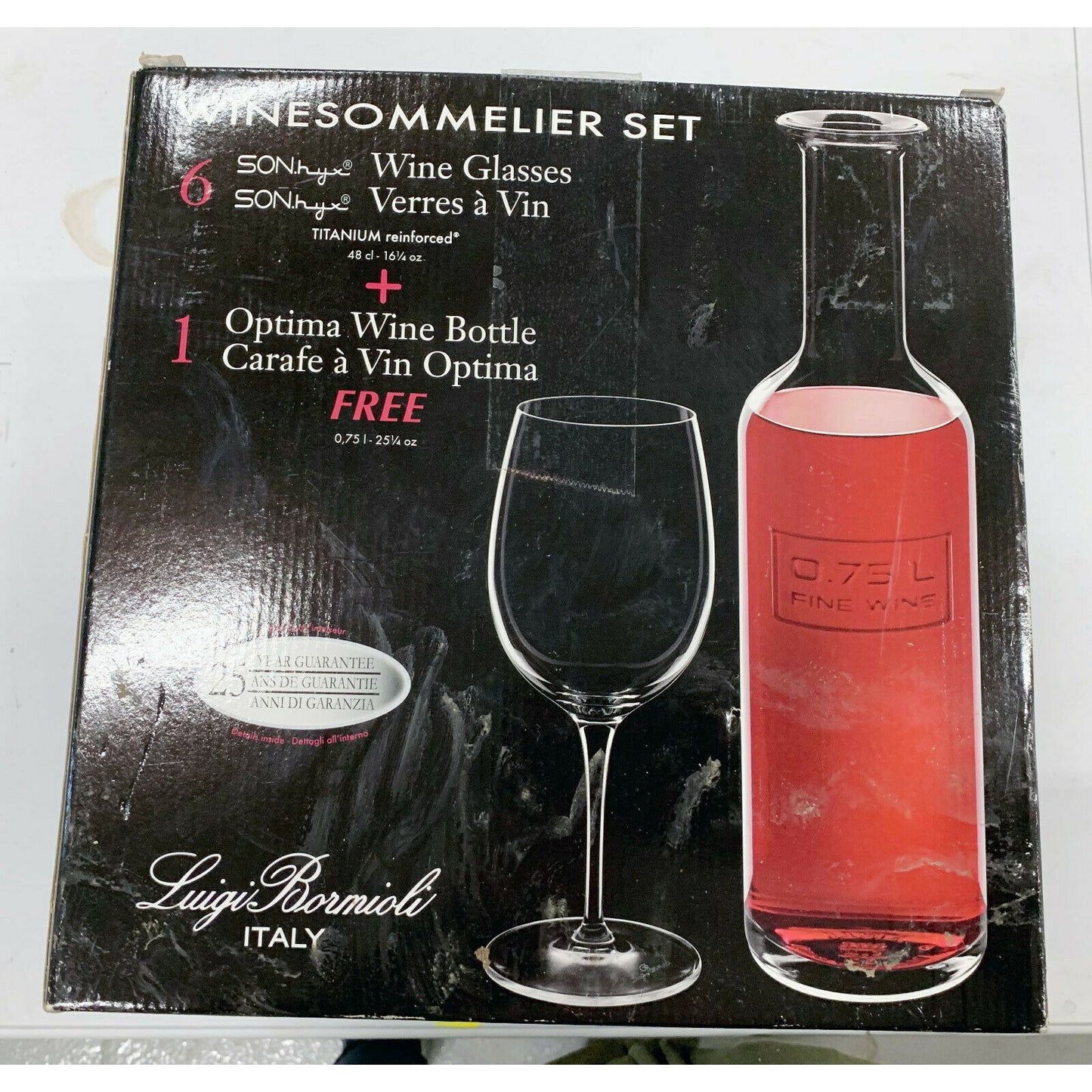 Luigi Bormioli WINESOMMELIER Set Wine Glasses (6) & Wine Bottle