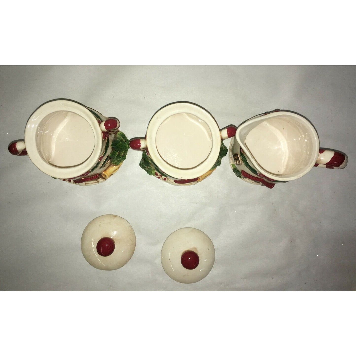 Holiday Village Creamer Sugar Marshmallow & Cookie Jar Serving Set