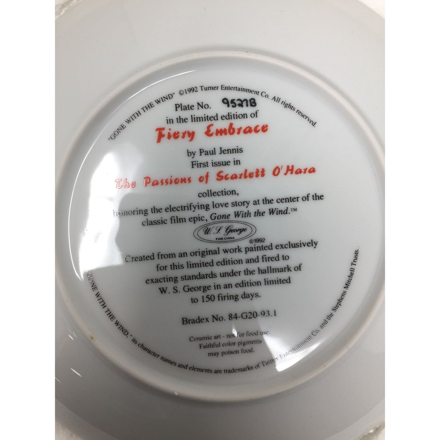 Fiery Embrace - Gone with the Wind Collector Plate in Box with COA