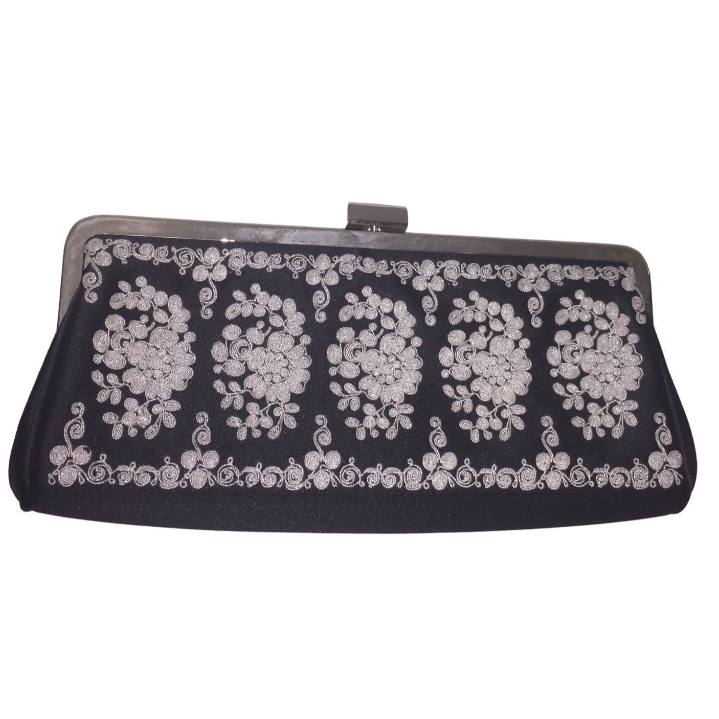 Kate Landry Ornately Embroidered Clutch Evening Bag - Shoulder and Hand Strap - Black & White