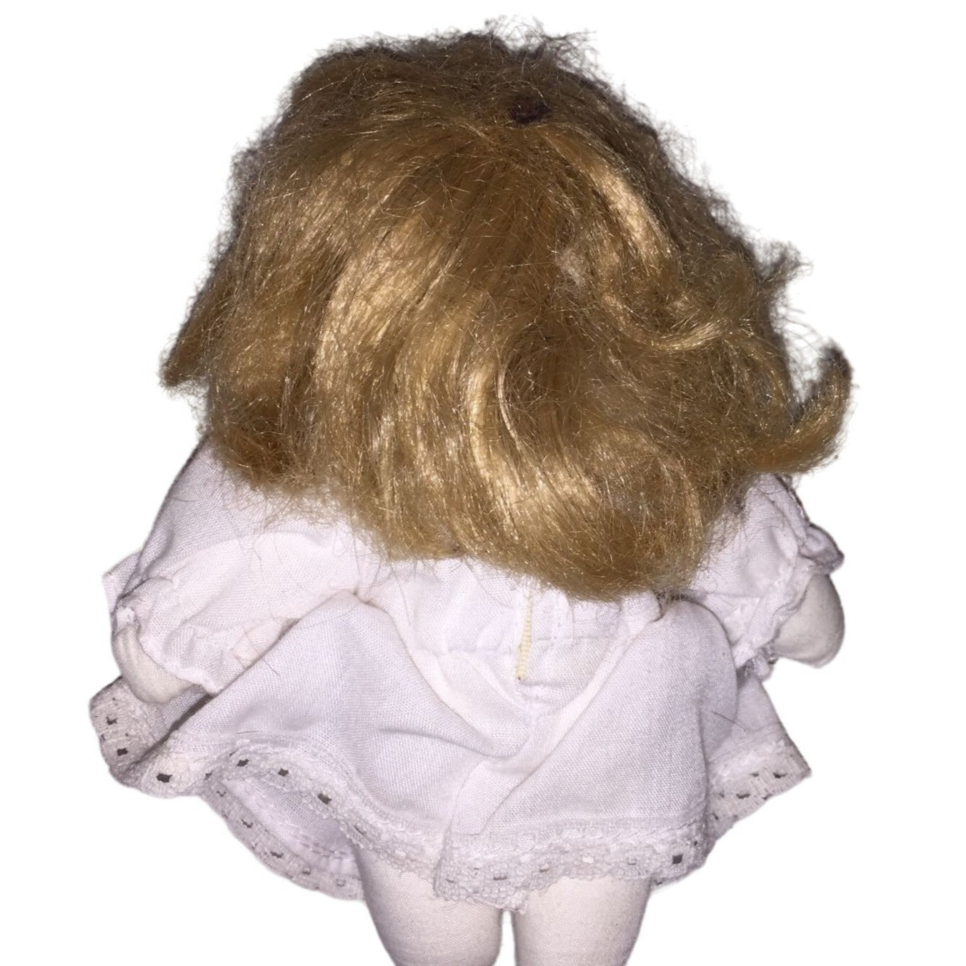 Small Companion Doll for a Larger Collectible Doll Ash Blonde Hair and white lace trimmed dress