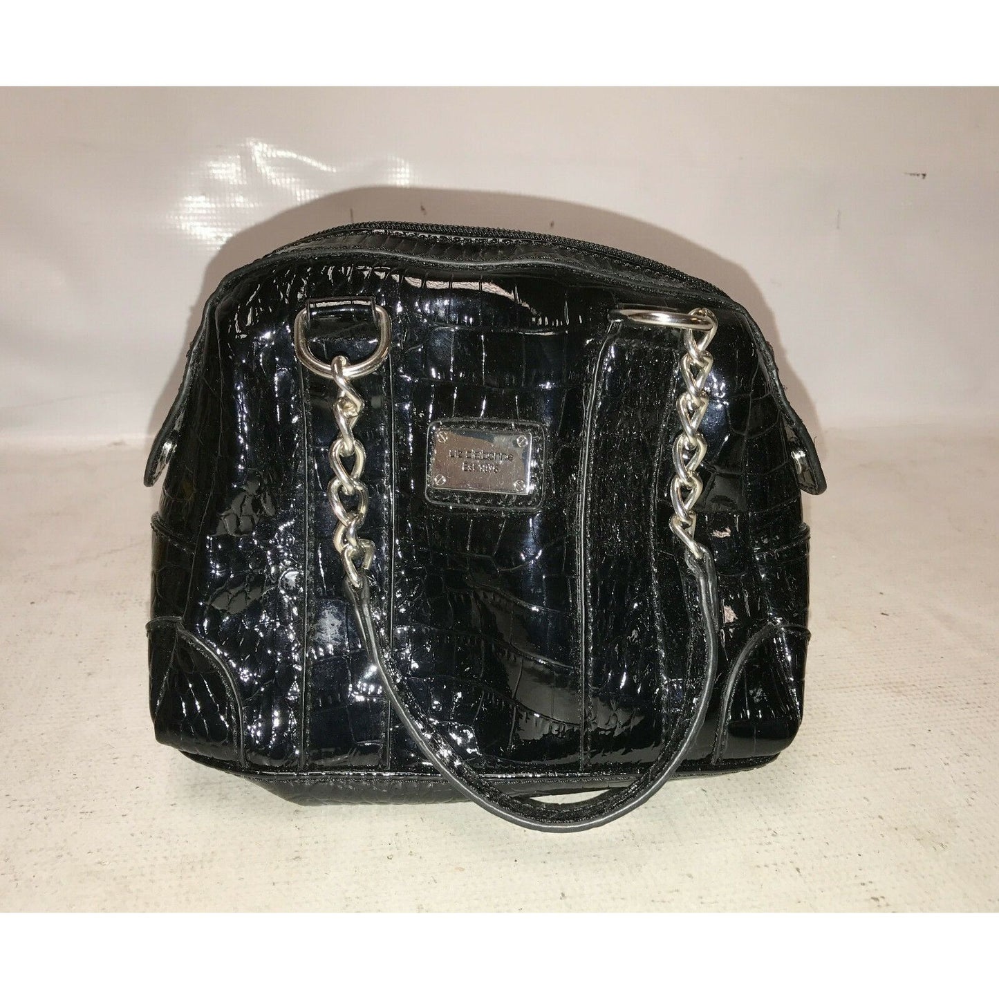 Liz Claiborne Black HandBag Purse Faux Croc Leather Inside Pockets