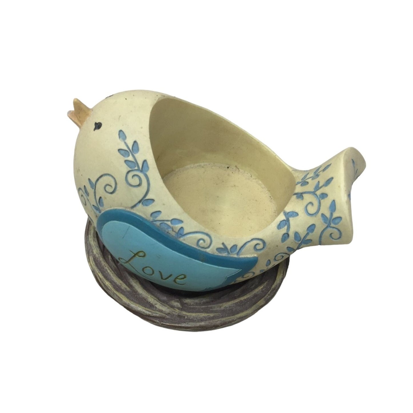 Very Cute Blue and Yellow Bird "LOVE' Votive Holder - Filagree art on birt in Nest