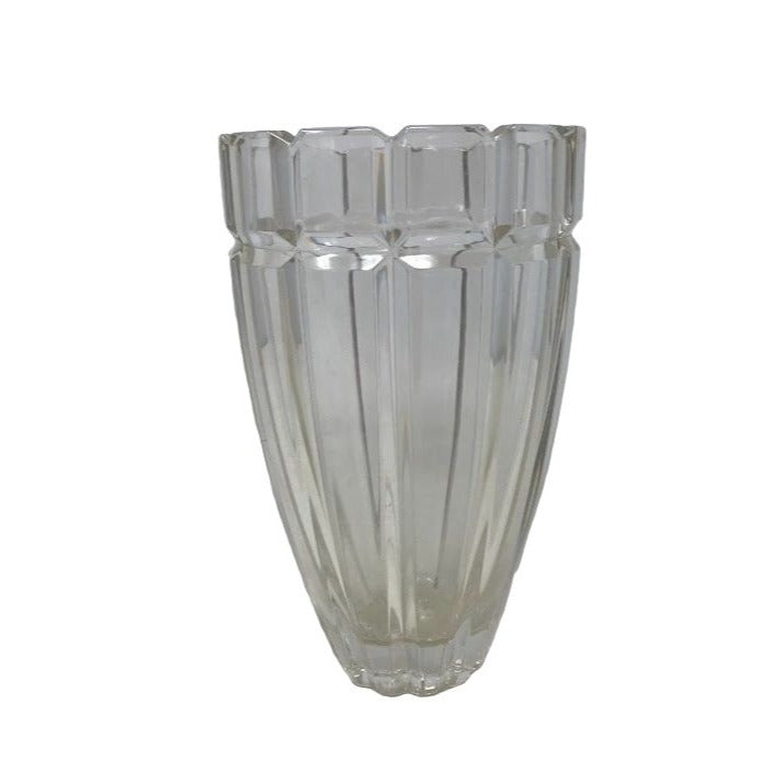 Leaded CRYSTAL Vase - Clean Ridged Design approx. 8.5"tall very good condition. no signs of age, wear or damage - Heavy Glass Vase - 5" wid