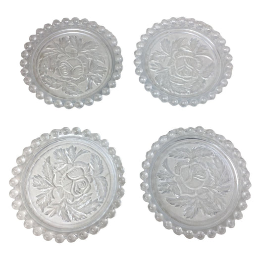 Forever Crystal Set of 4 Coasters in Original Box - Made in German Democratic Republic #326134 Rose and Foliage Pattern