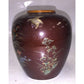 Japanese Brown Jar with pretty floral design handpainted on - metallic looking and colored paint on shiny brown finish A+ Stuff  A+ Stuff Vases