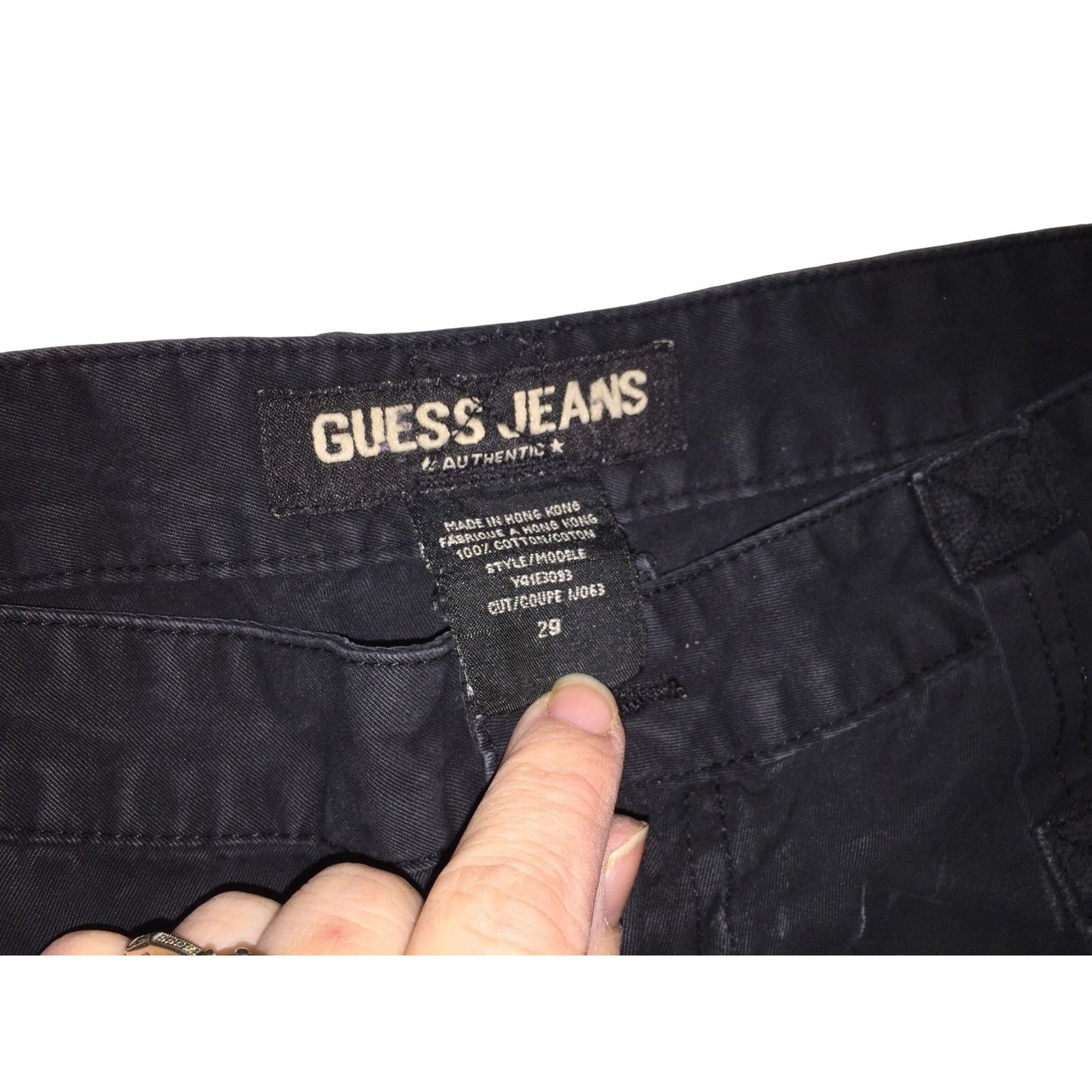 Vintage GUESS Black Cropped Jeans with Diagonal Zipper Pocket and ties on bottoms - Size 29