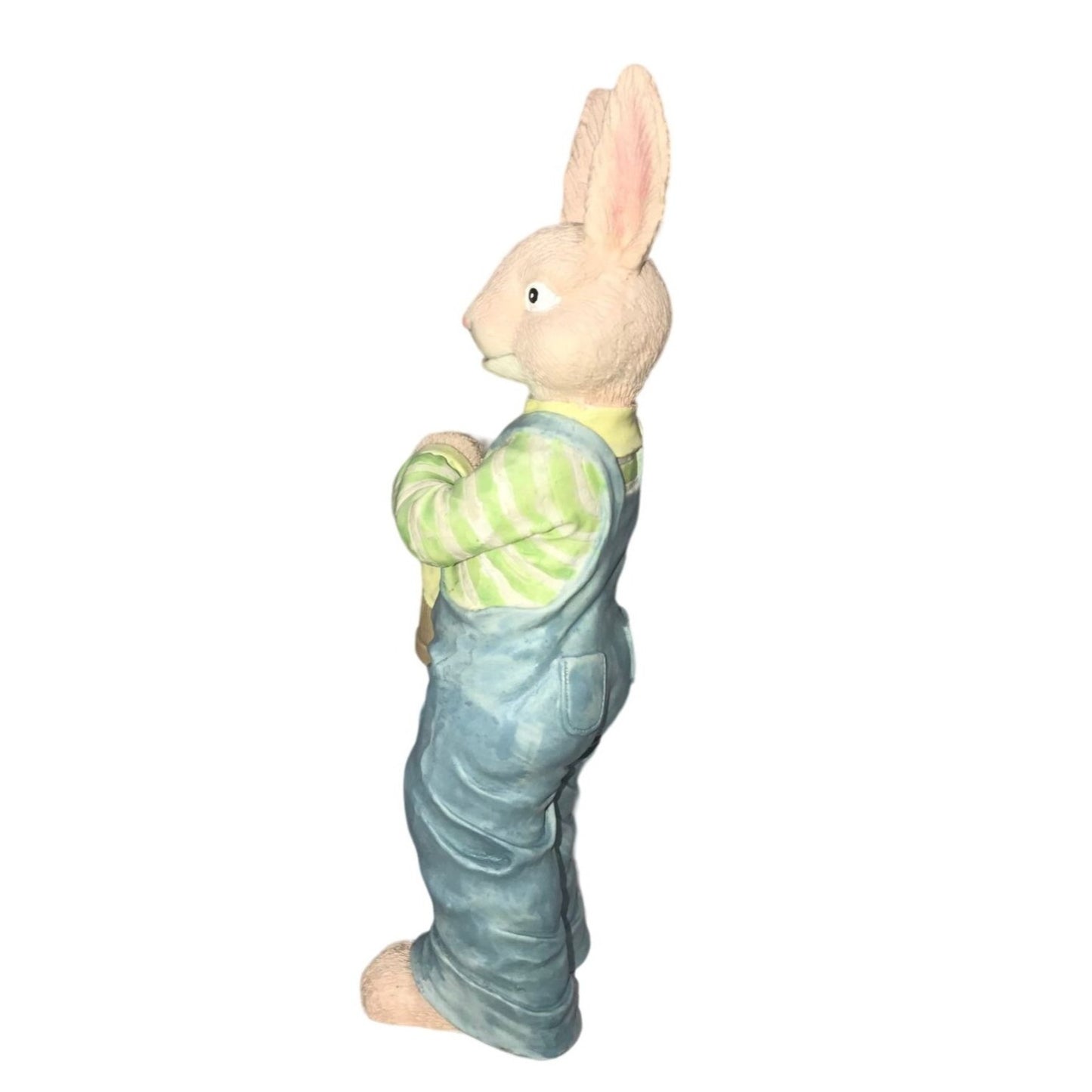 Easter decor - Brown Rabbit Holding Bucket of Easter Eggs (Wearing overalls) - Holiday Decor