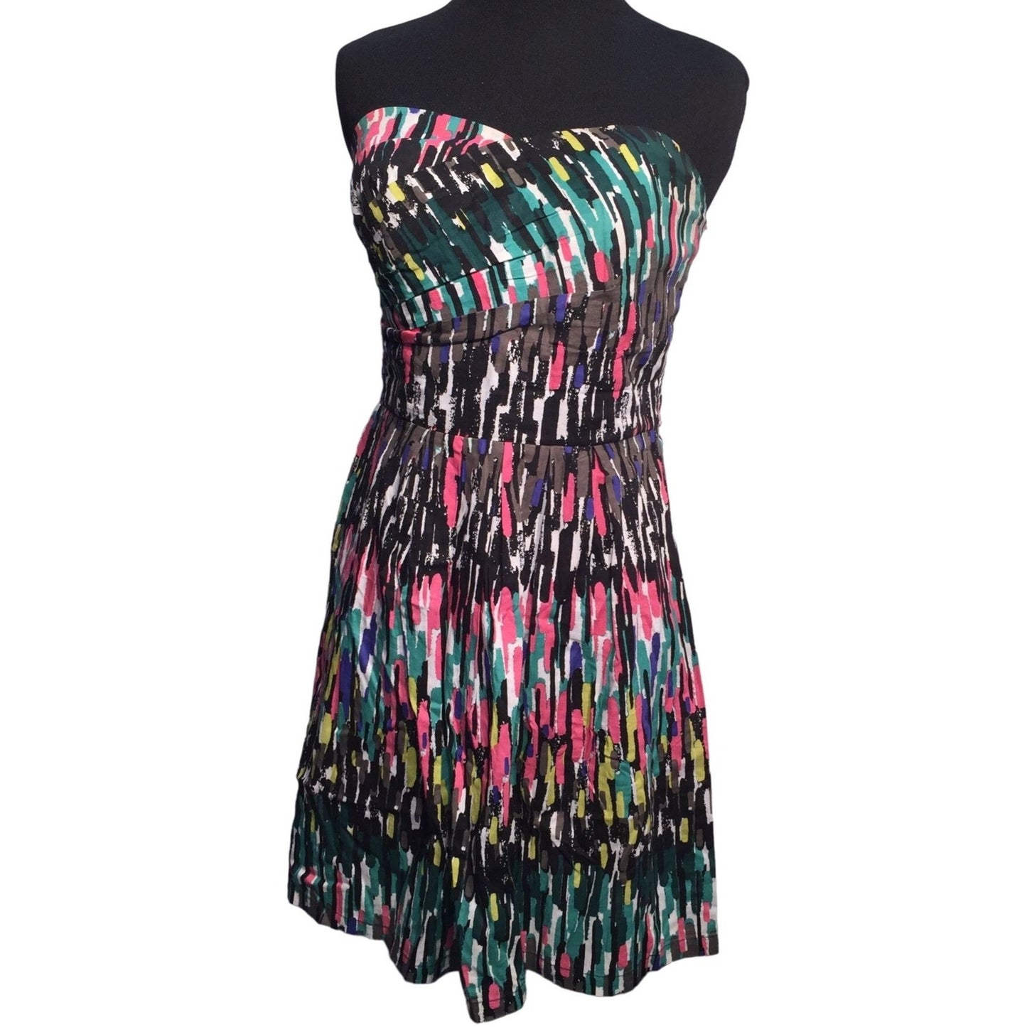 Johnny Martin Paint Stroke looking Sleeveless Party Dress Black, Teal, Pink, White, Yellow