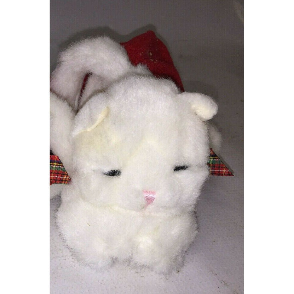 RUSS BERRIE & CO PLUSH KITTEN SLEEPING IN CHRISTMAS SANTA HAT