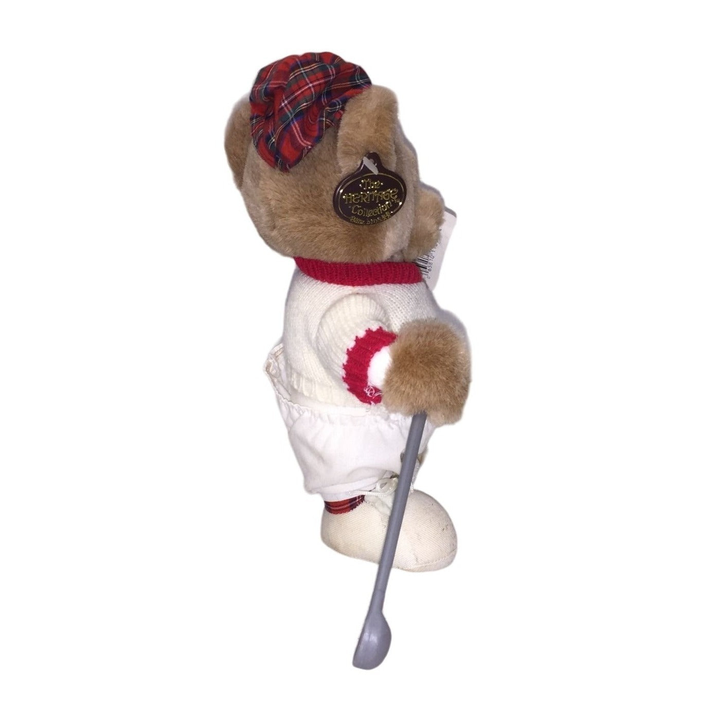 The Heritage Collection Golfing Bear Plush - Red Plaid Hat - white sweater with red trim