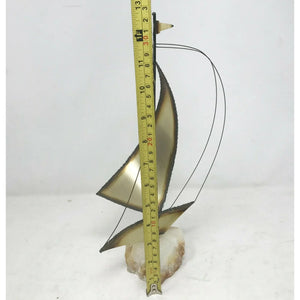 Mid-Century MODERN Brass SAILBOAT Sculpture QUARTZ Base (Signed on Top of Base)
