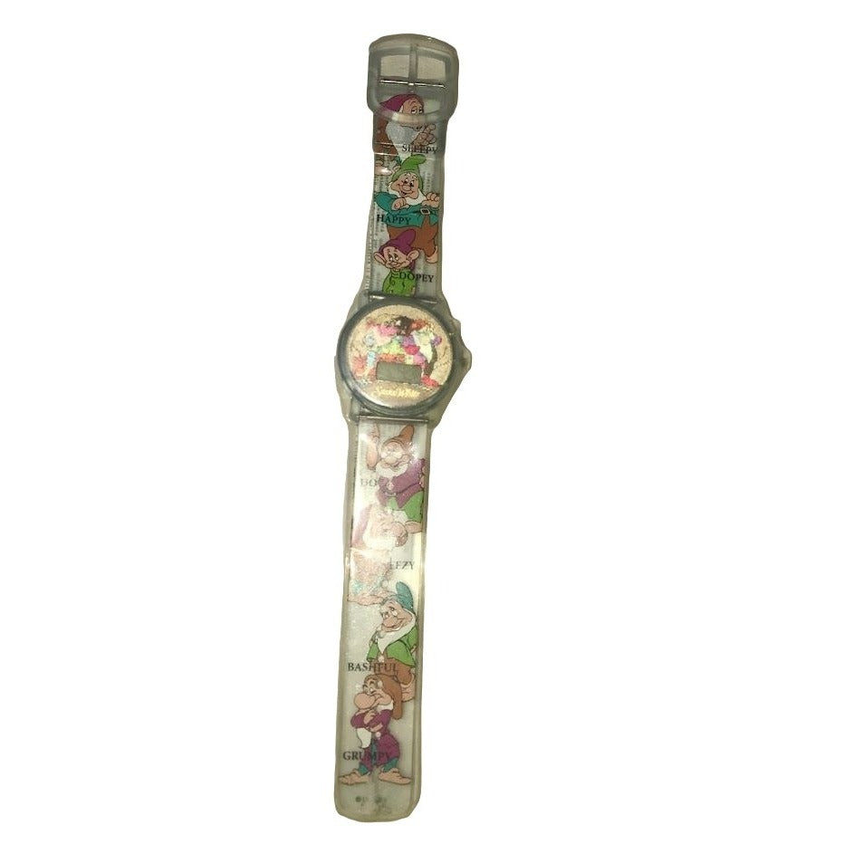 Cute Walt Disney SNOW WHITE Digital Watch - battery is dead - new in package (new old stock) - 7 dwarfs names and images on band - great loo