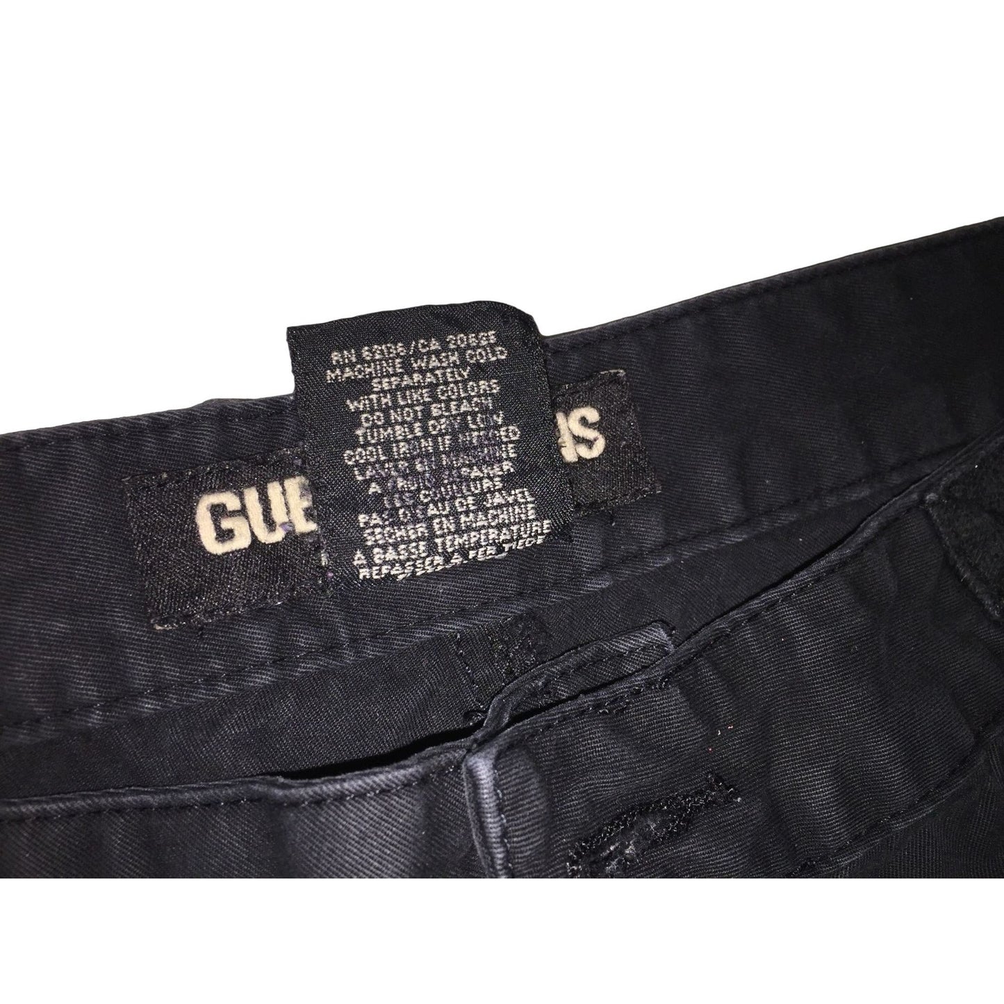 Vintage GUESS Black Cropped Jeans with Diagonal Zipper Pocket and ties on bottoms - Size 29