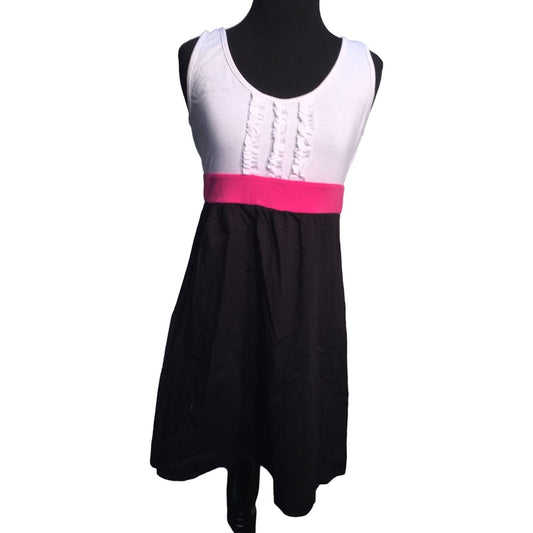 L8tr Dress with White ruffled bodice, pink wait line and black swaying skirt - Womens Size Medium - Juniors Apparel