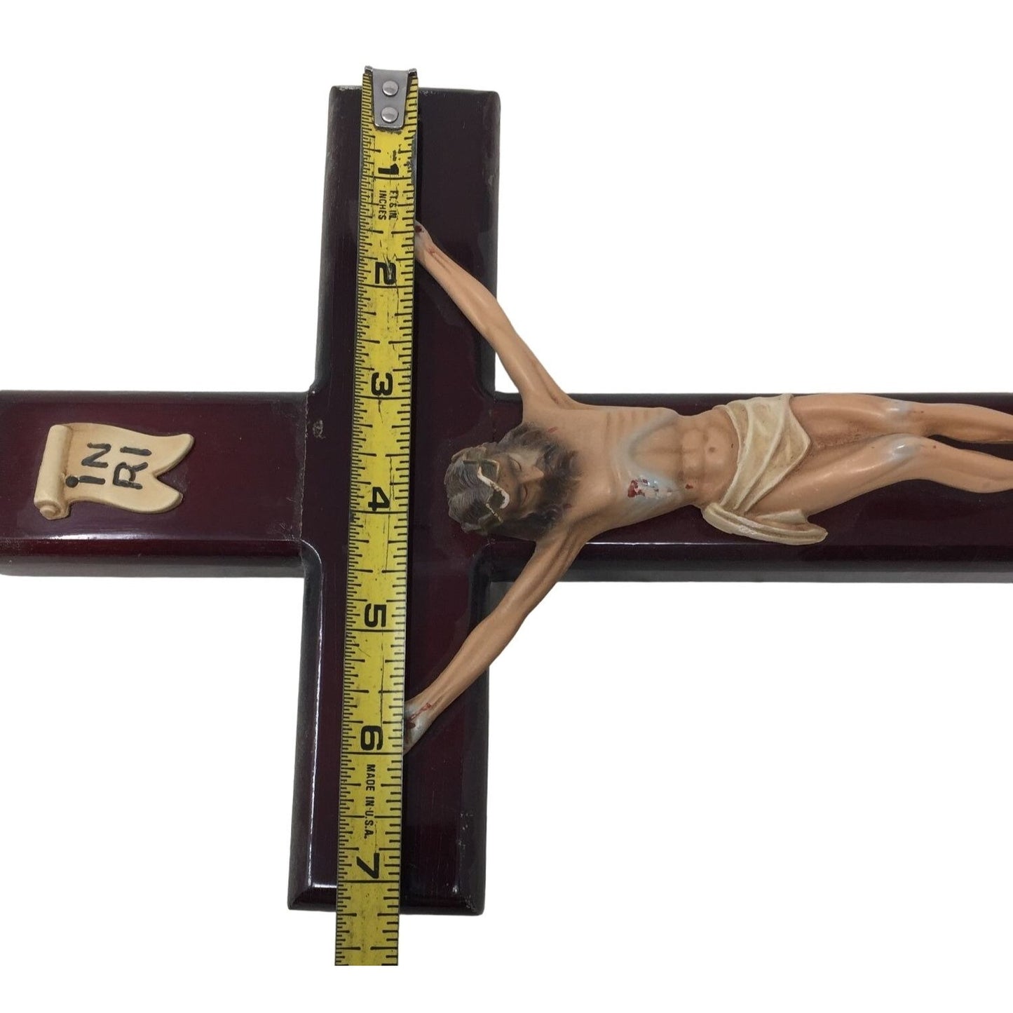 Vintage INRI Wooden Jesus on Cross Religious - Religious Christian  Piece