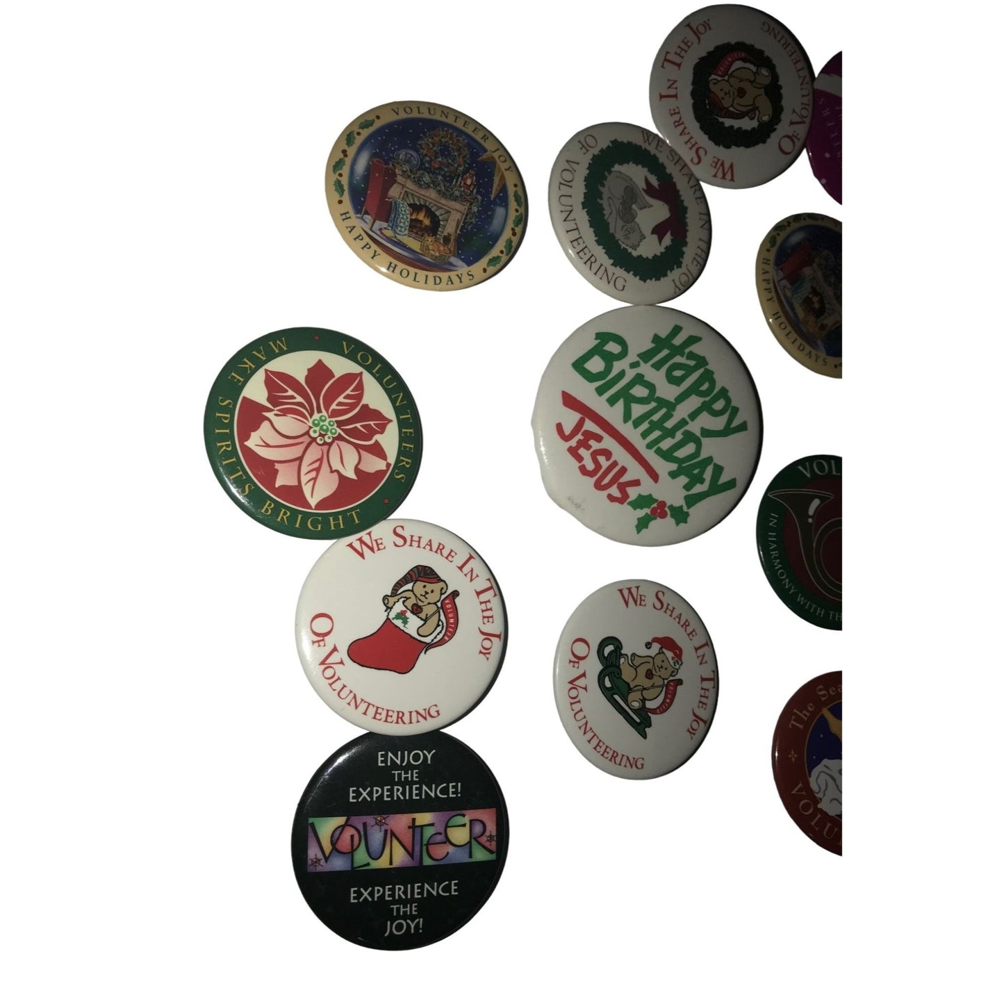 Vintage Christmas / Holidays Conversation / Button Pins Xmas Volunteering & Happy Birthday Jesus