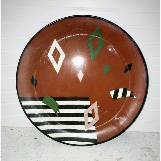 Signed Clay ART PLATTER Abstract Design Geometric 17"Glazed Modern