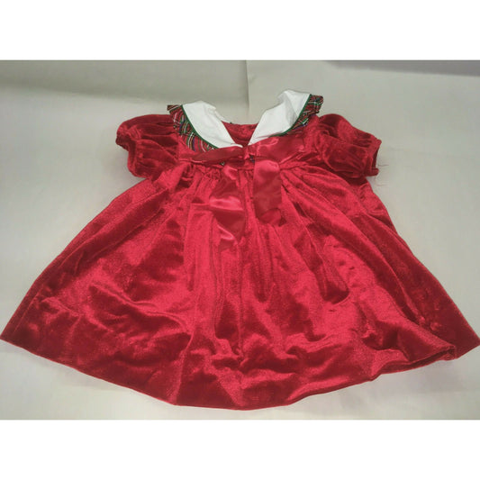 Vtg Rare Editions CHRISTMAS DRESS 24 mos Shiny Red w Plaid Trim