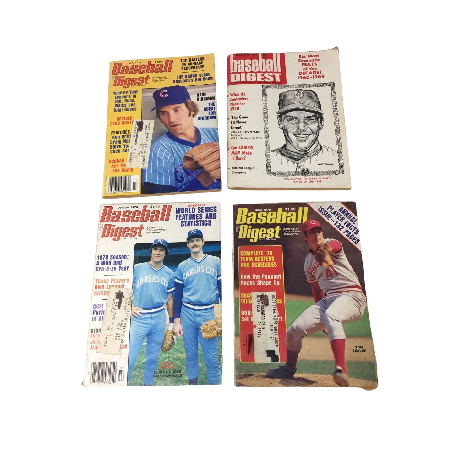 Set of 4 Vintage Baseball Digest Issues (April 1978,Dec 1969,  July 1978 & Oct 1978