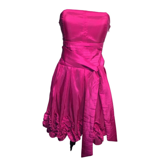 Pretty Hot Pink Party Dress / Evening Dress - Sleeveless with fitting waist and Ruffled Bottom