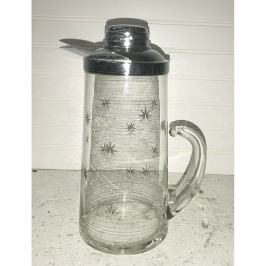 RETRO Glass Coffee CARAFE with Glass Handle and SIlvertone Lid 11"