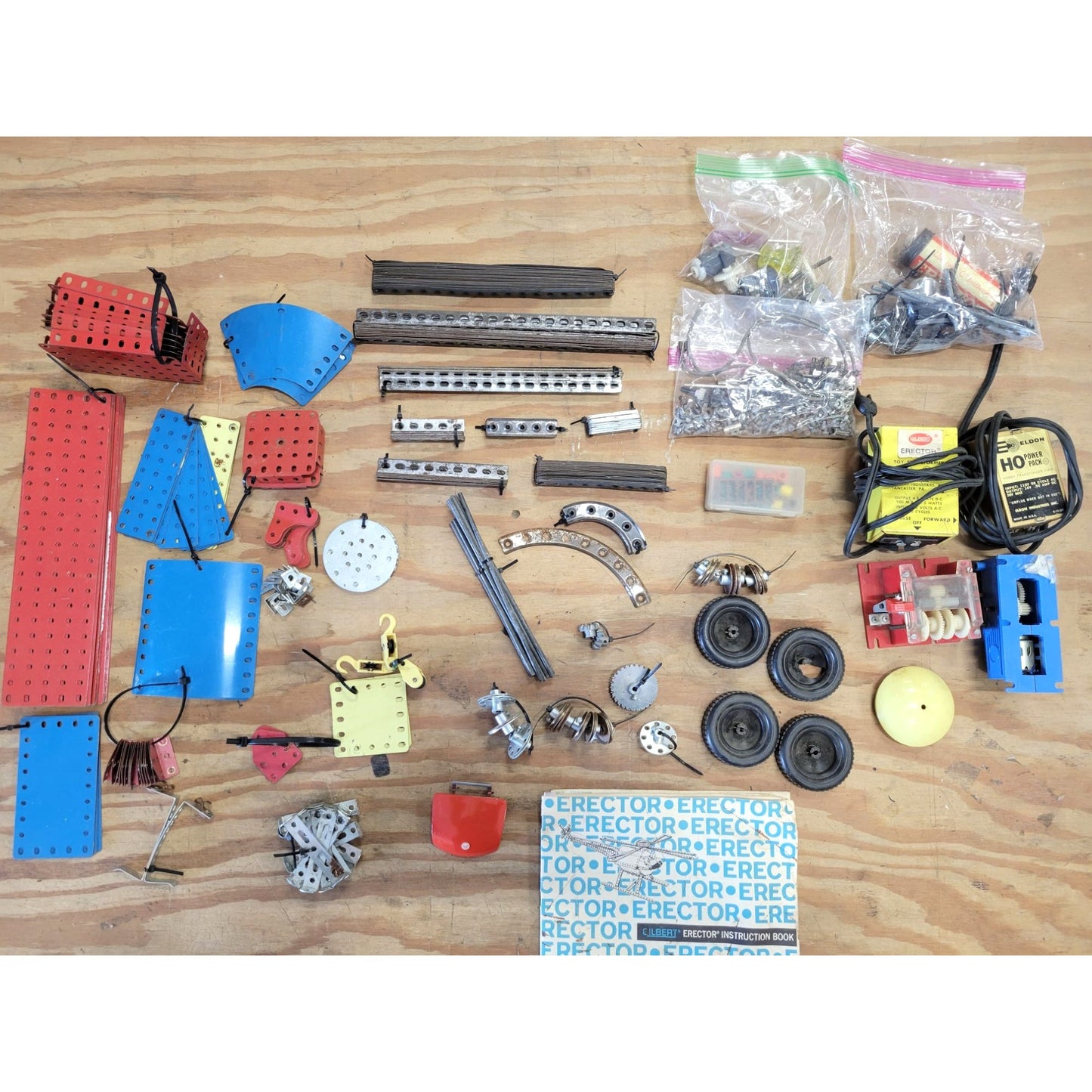 Large Lot of Vintage ERECTOR SET Parts Metal Construction Toy Parts