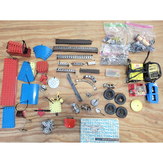 Large Lot of Vintage ERECTOR SET Parts Metal Construction Toy Parts