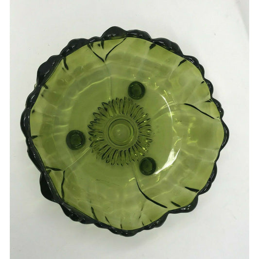 SUNFLOWER Indiana Glass AVOCADO Green Large 11" FOOTED Fruit Bowl