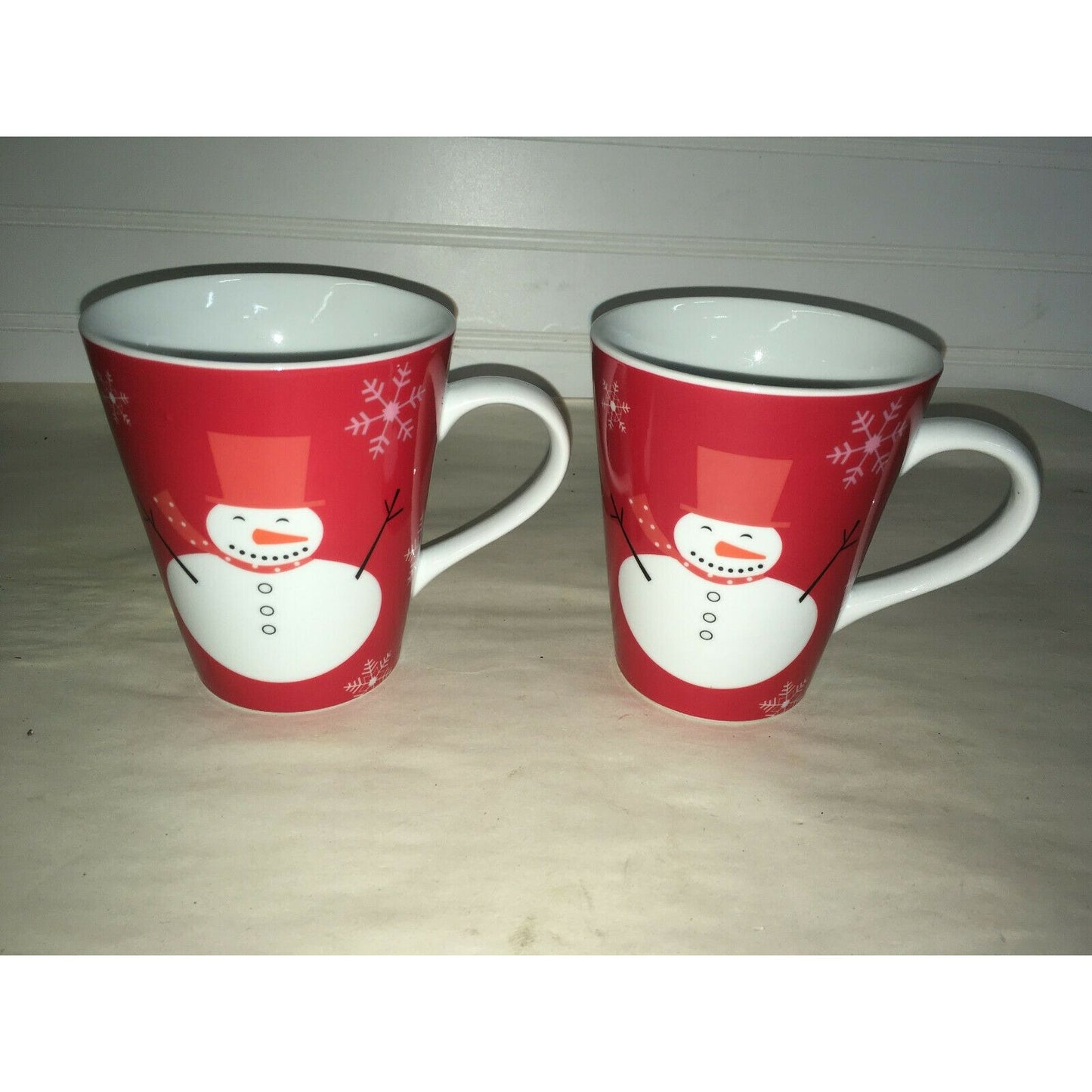 Red Snowman Mugs Set of 2 Holiday Winter Mugs for Coffee or Cocoa