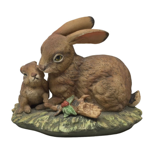 Vintage Rabbit with Baby Bunny Figurine - Masterpiece Porcelain Collection Nature Animal Collectible Decor