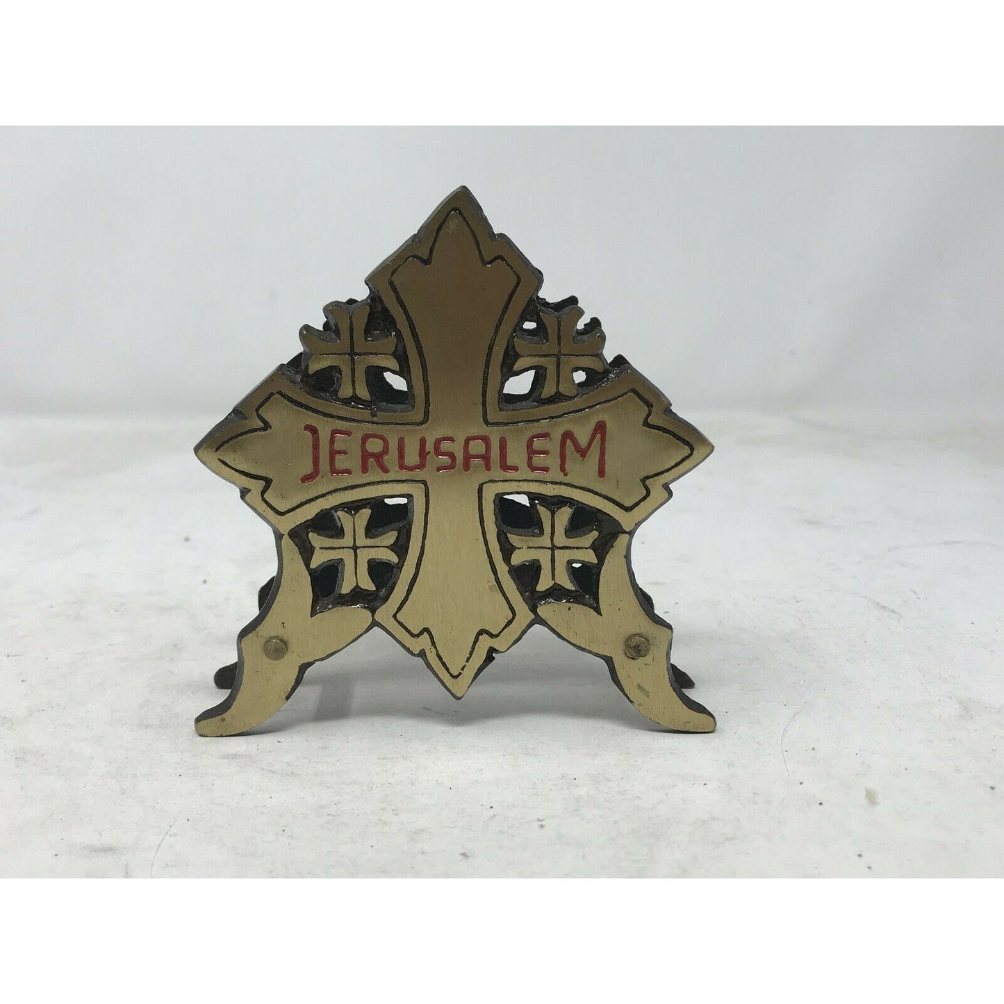 Celtic Jerusalem Cross Brass Napkin Holder - Israel Souvenir